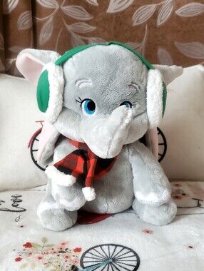 Disney Store Dumbo Winter Plush 12” Stuffed Animal Holiday Scarf Earmuffs
